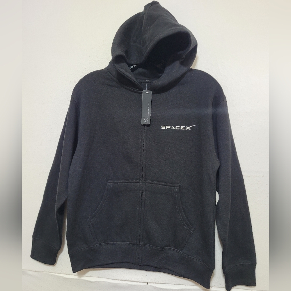 SPACEX AUTHENTIC GRAPHIC NASA ELON MUSK ZIPPER HOODIE SIZE L BLACK